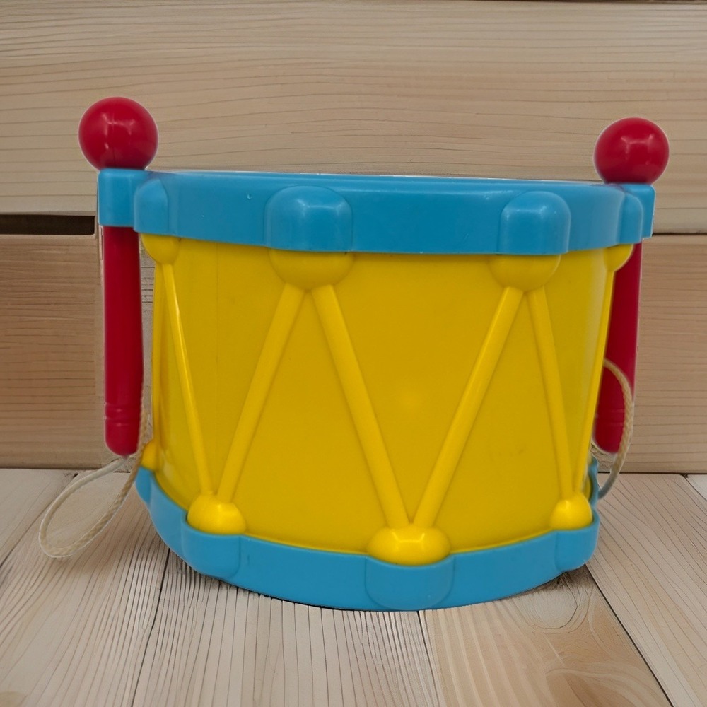 Vintage Toy Drum Attached Sticks